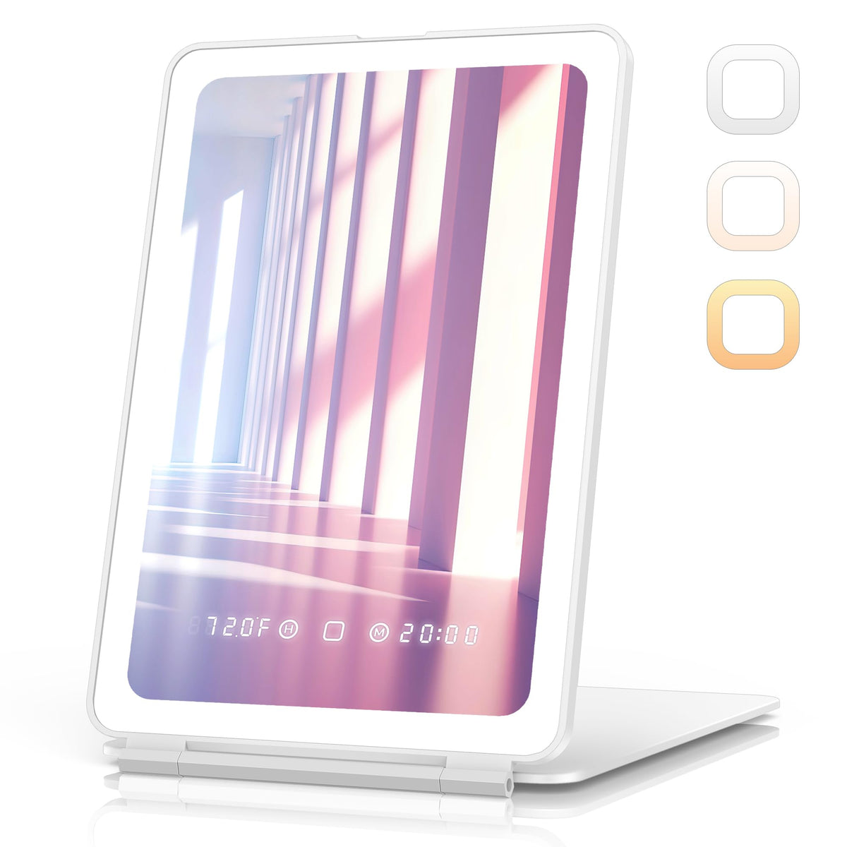 Zemmys Travel Makeup Mirror with Time & Temperature Display, 2000mAh Rechargeable Battery, 7.5'' Portable Foldable Lighted Mirro