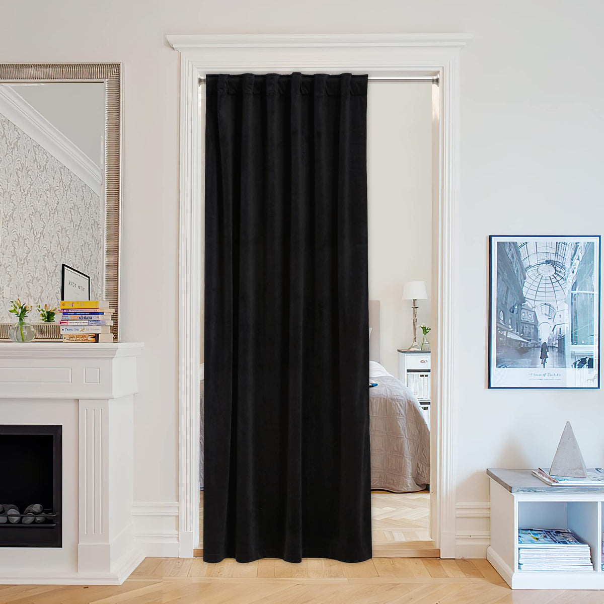 Stangh Black Door Curtains - Super Soft Velvet Blackout Curtains Thick Privacy Room Divders For Living Room/Office Window Drapes