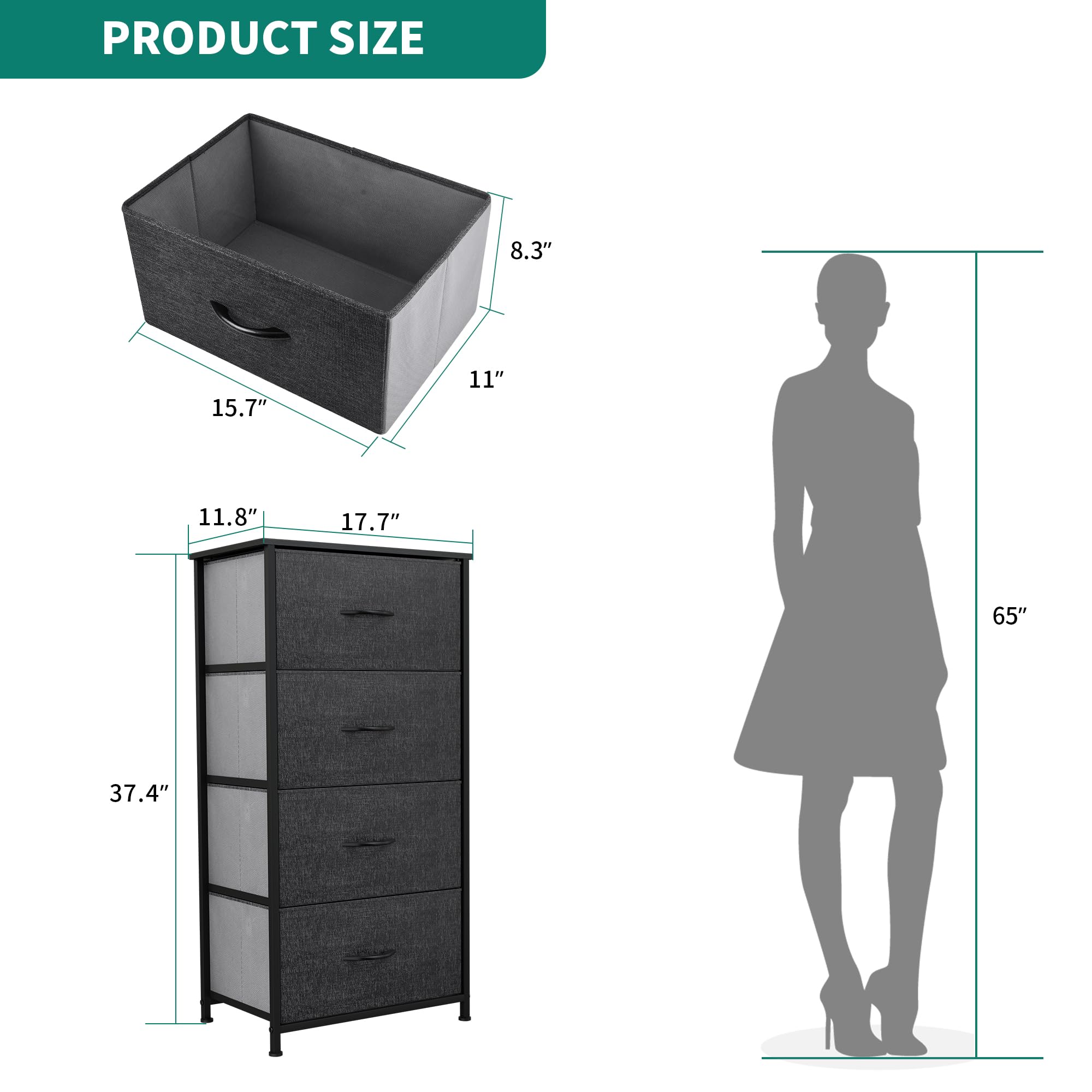 Yitahome Storage Tower With 4 Drawers - Fabric Dresser, Organizer Unit For Bedroom, Living Room, Closets & Nursery - Sturdy Steel Frame, Easy Pull Fabric Bins & Wooden Top