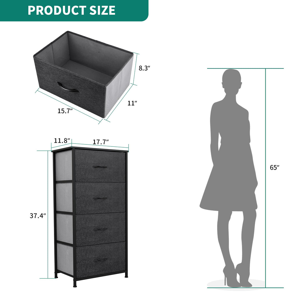 Yitahome Storage Tower With 4 Drawers - Fabric Dresser, Organizer Unit For Bedroom, Living Room, Closets & Nursery - Sturdy Steel Frame, Easy Pull Fabric Bins & Wooden Top