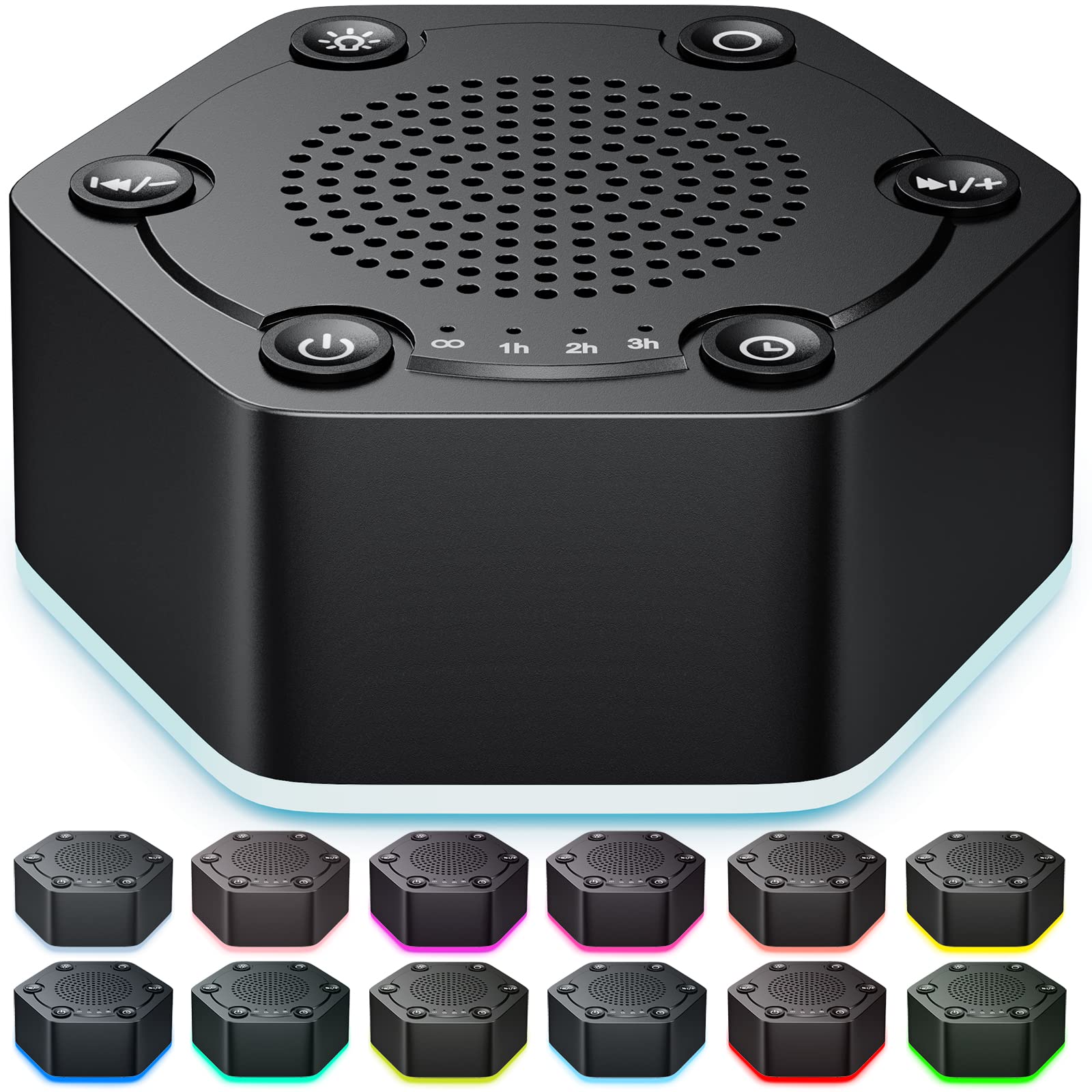WowSleep High Fidelity White Noise Sound Machines with 30 Unique Non-Looping Soothing Sounds 12 Colors Night Light 4 Timers 10-L