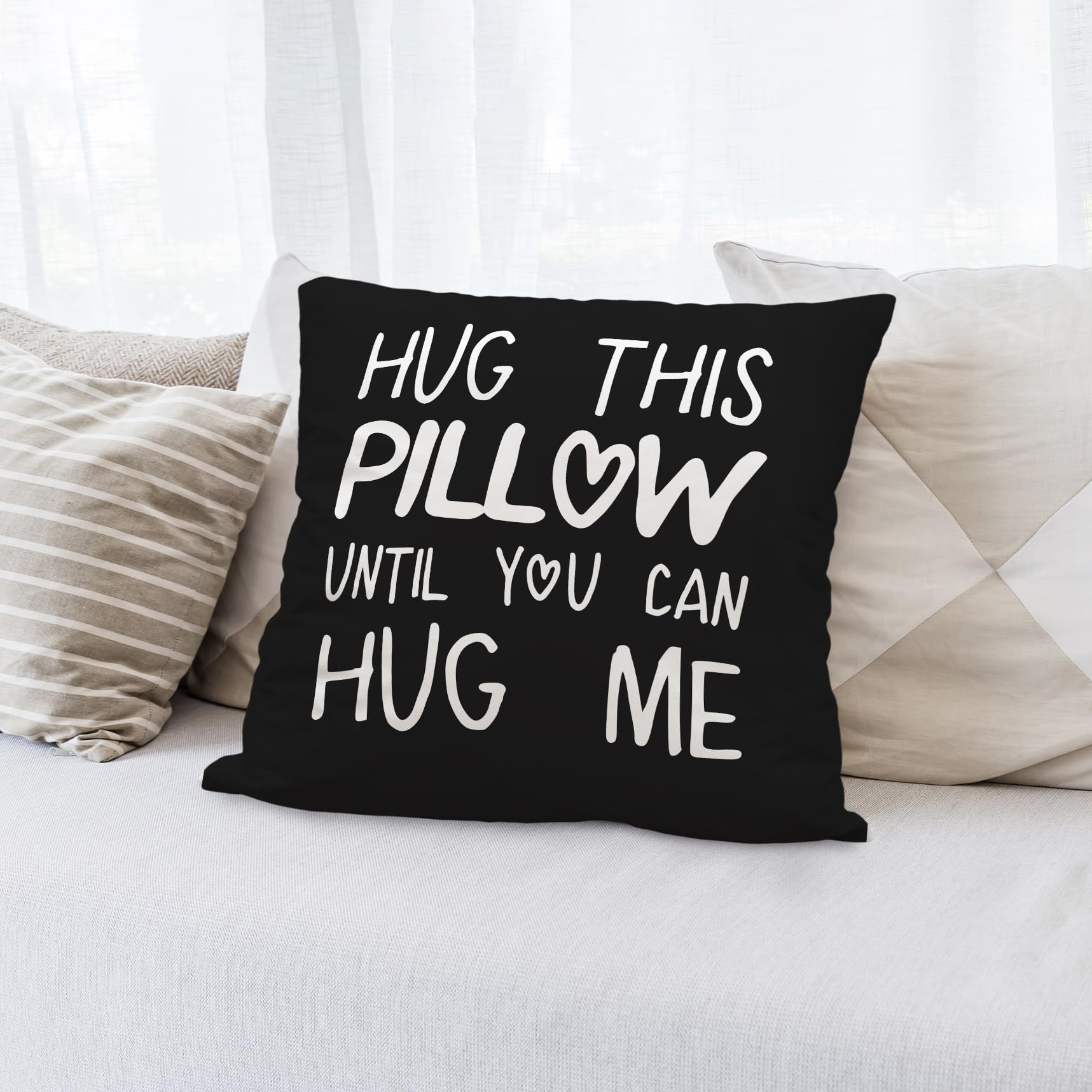 Sufamb Hug This Pillow Until You Can Hug Me Throw Pillow Covers Decor, 24'' X 24'' Pillow Case, Boyfriend Girlfriend Birthday Gi