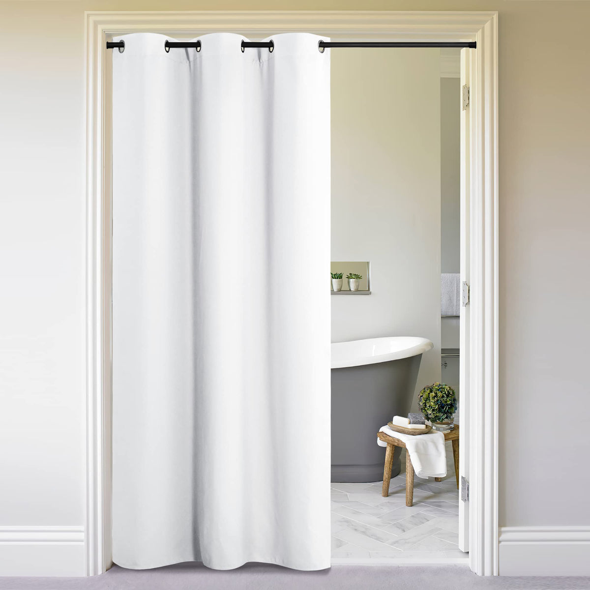 Nicetown Curtains & Drapes For Door Tapestry, 144 Inches Long Door Curtains For Bathroom Pantry Bedroom Closet (White, 1 Panel,