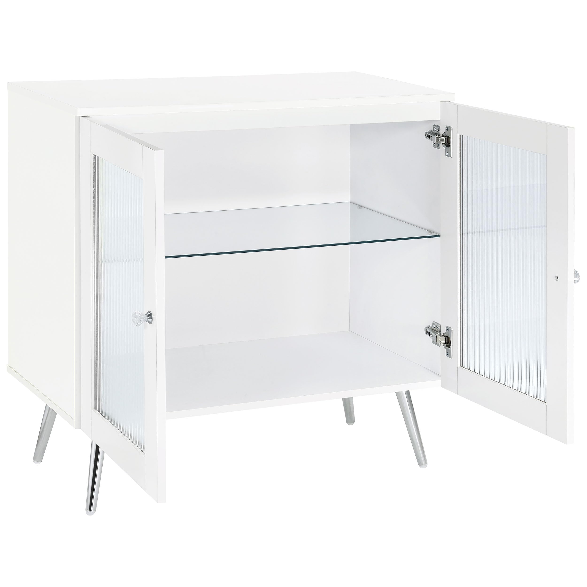 Coaster Home Furnishings Nieta 2-Tier Accent Cabinet with Glass Shelf White High Gloss and Chrome