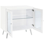 Coaster Home Furnishings Nieta 2-Tier Accent Cabinet with Glass Shelf White High Gloss and Chrome