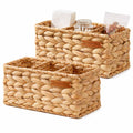 Water Hyacinth Wicker Baskets for Storage, Handwoven Rattan Shelf Basket with 3 Divided Compartments for Organizing Pantry Close
