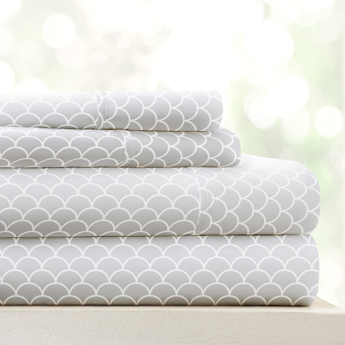 Linen Market 4 Piece Queen Bedding Sheet Set (Gray Scallops) - Sleep Better Than Ever With These Ultra-Soft & Cooling Bed Sheets