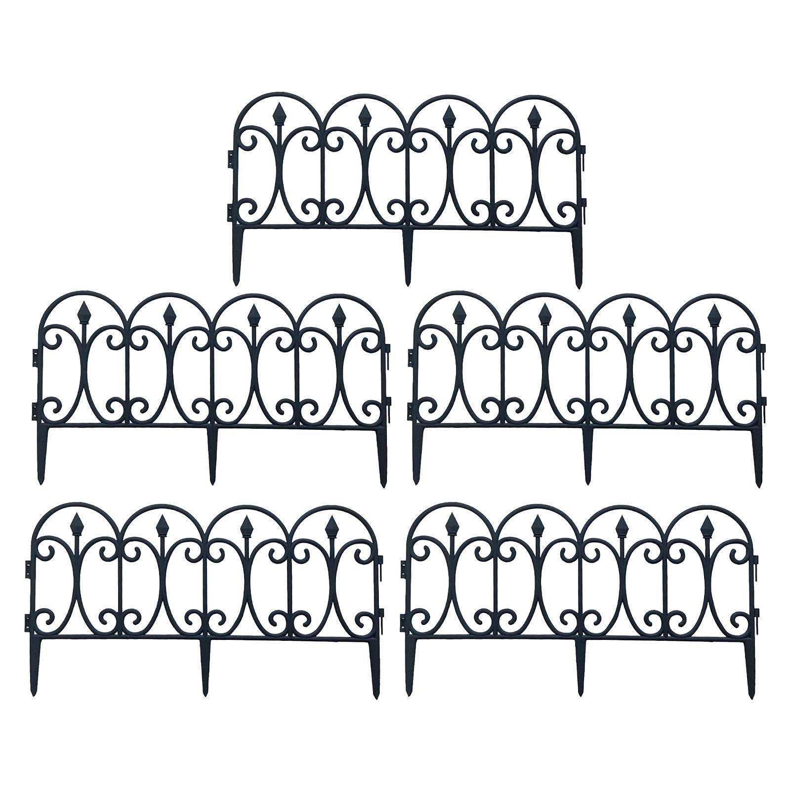 Dysetcs 5Pcs Outdoor Decorative Fence Landscape Plastic Black Edgings Garden Picket Fencing Lightweight Landscape Path Panels Fo