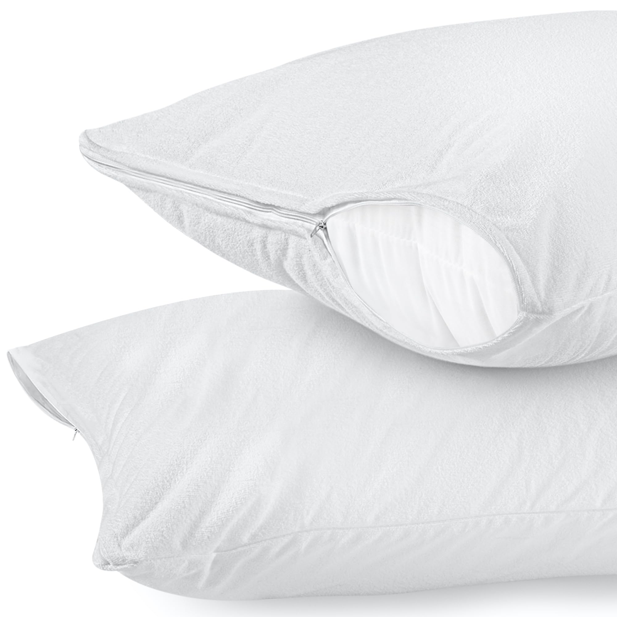 Utopia Bedding Waterproof Pillow Protectors With Zipper Queen Size (2 Pack), Terry Pillow Covers, Bed Bug And Dust Mite Proof