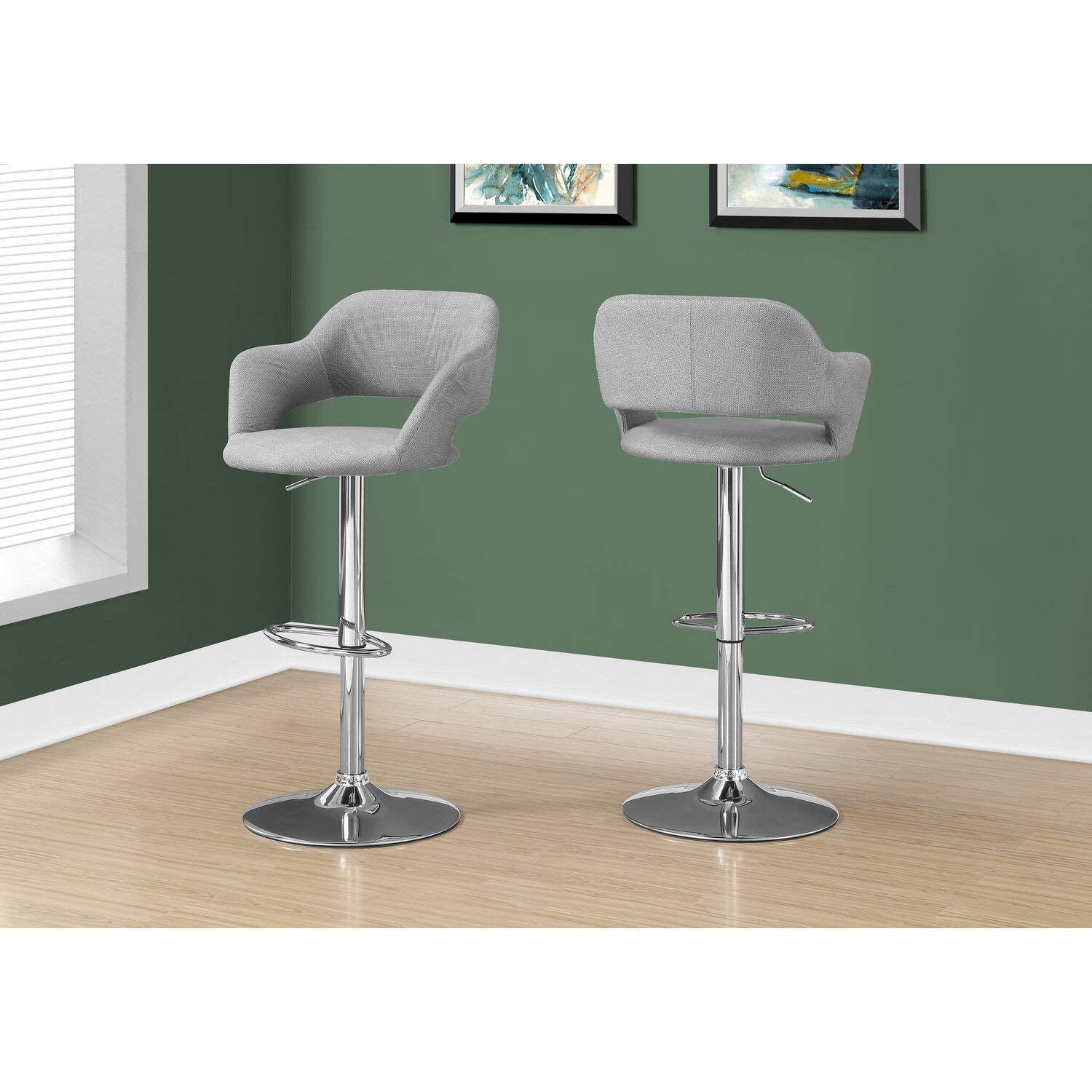Monarch Specialties BARSTOOL-GREY FABRIC/CHROME METAL HYDRAULIC LIFT/1 PIECE