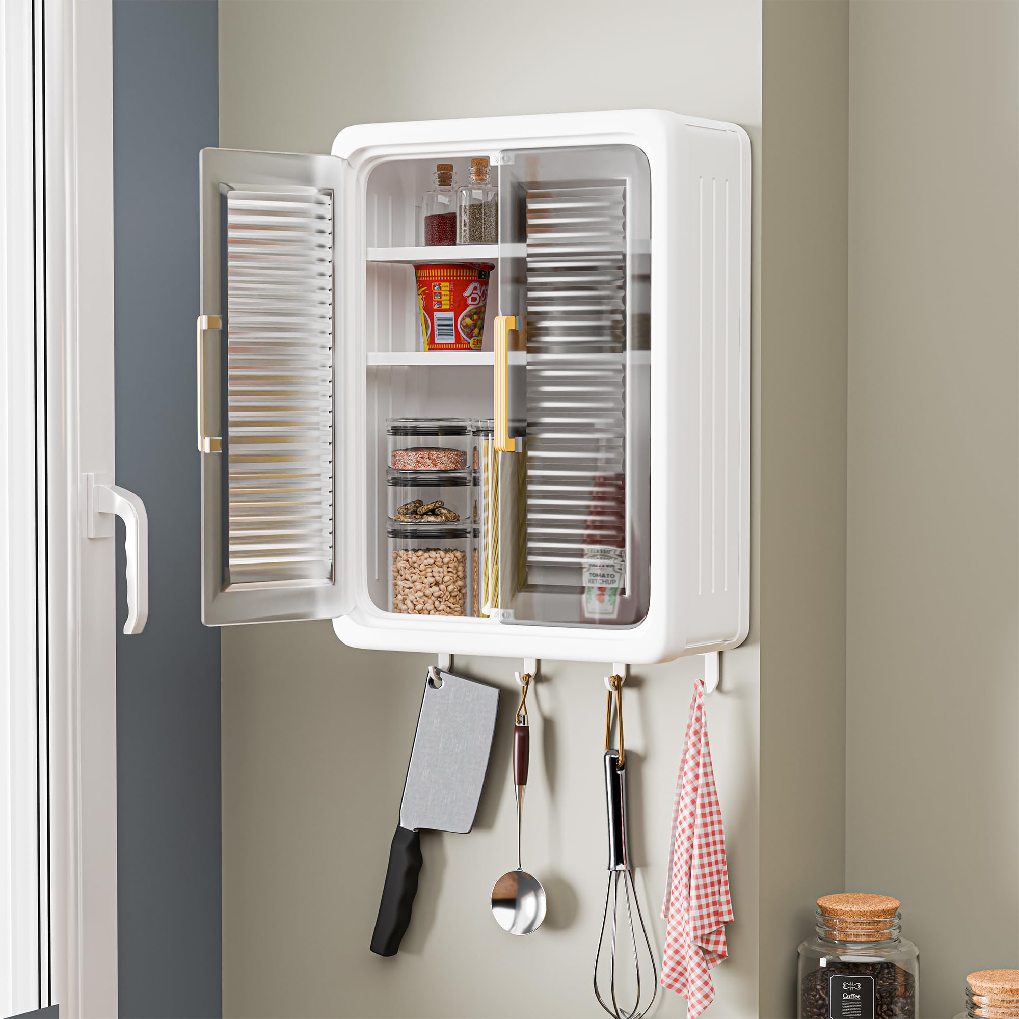 Kuber Industries Plastic Wall Mounted Storage Cabinet For Kitchen And Bathroom Organizer With Adjustable Shelves & Door| SelfAd