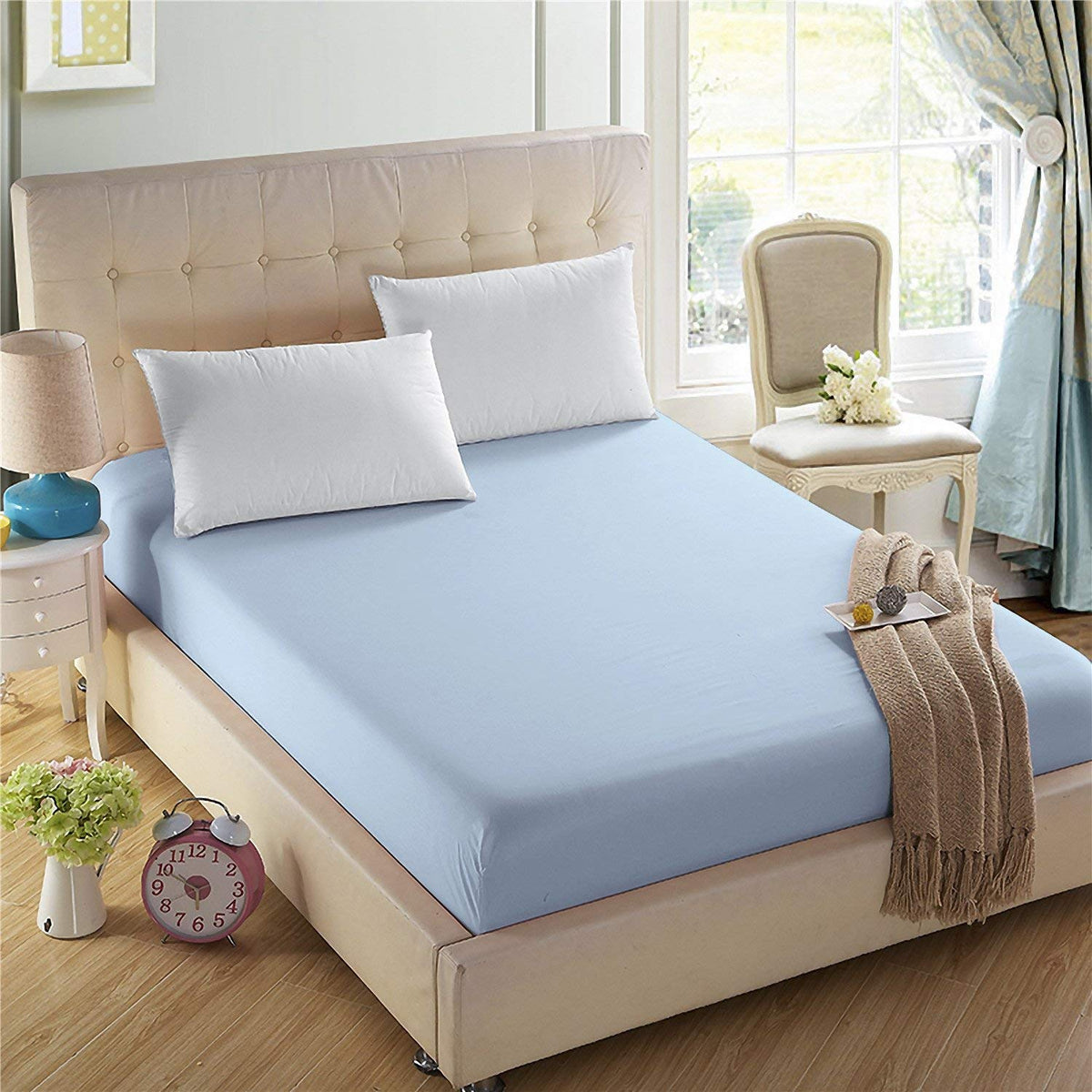 4U 'Life Single Fitted Sheet, Prime 1800 Series, Ultra Soft & Comfortable, Double Brushed Microfiber (Light Blue, Twin)
