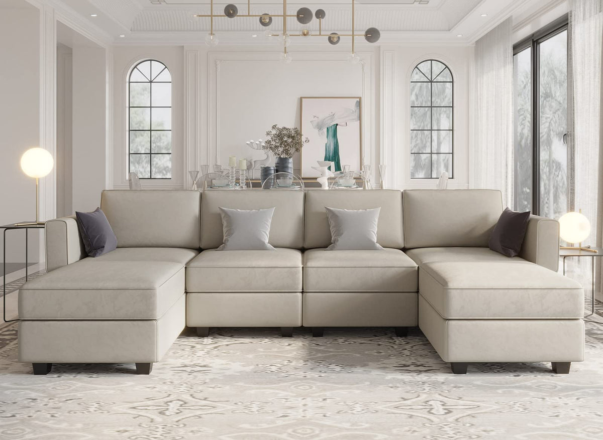 Belffin Modular Sectional Sofa With Reversible Chaises Velvet U Shaped Sectional Couch With Storage Seat Grey