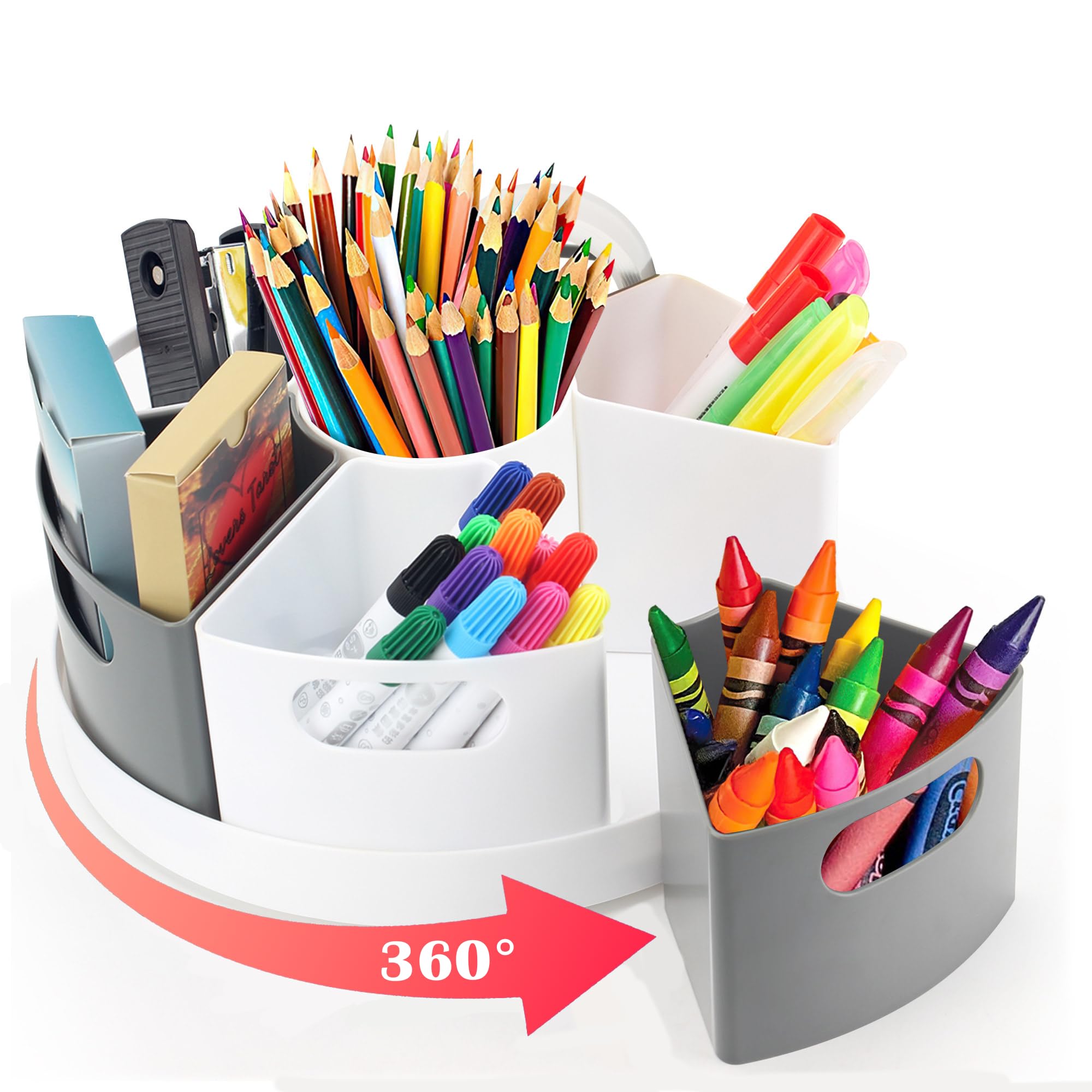 Zeruidm Rotating Art Supply Organizer Storage Caddy For Kids, 7 Bins Craft Crayon Marker Organizer For School Desk, Lazy Susan P