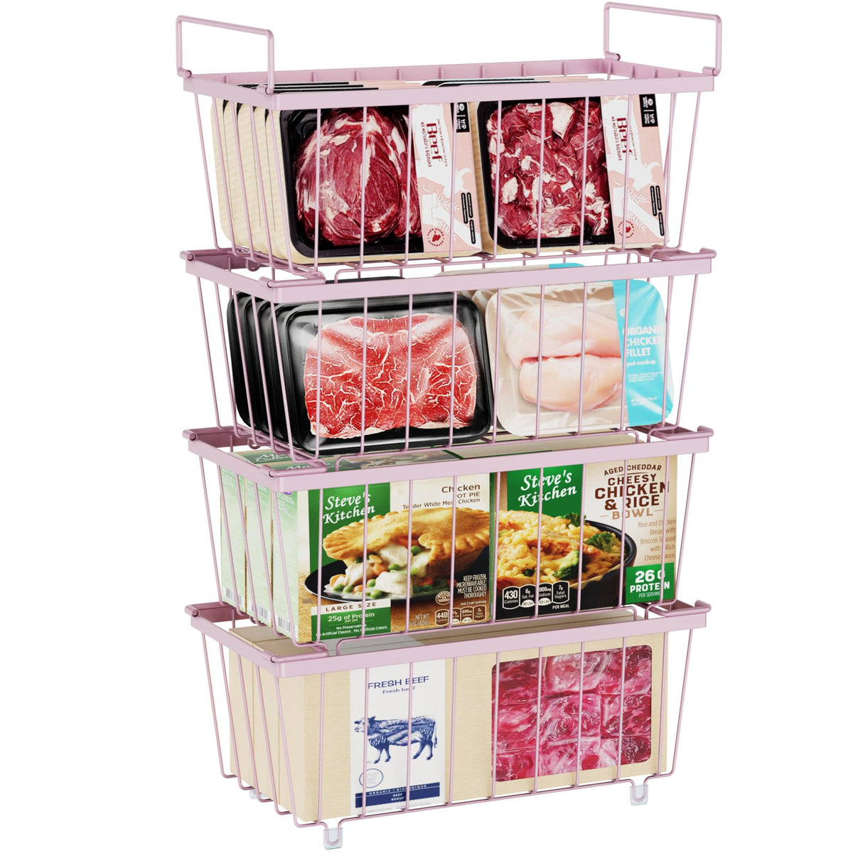 Ispecle Deep Freezer Organizer Bins - 4 Pack Small Stackable Freezer Organizer For 7 Cu Ft Chest Freezer Sort Frozen Food, Freez