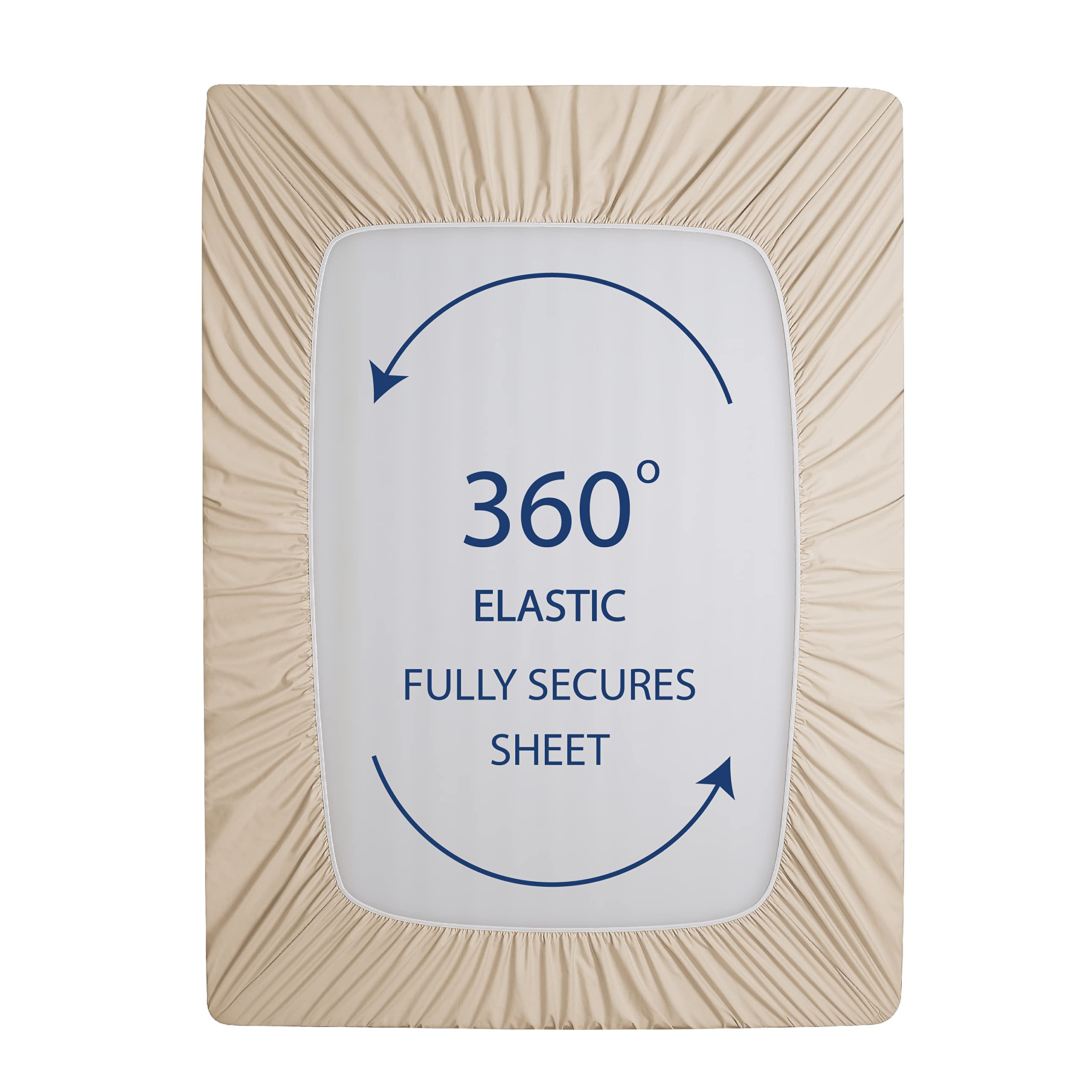 Cathay Home Twin Fitted Sheet - Double Brushed Ultra Soft – Wrinkle & Fade Resistant - 16' Deep Pocket Fitted Sheet Only - Good Fit For 14'-18' Deep Mattress (Twin, Cream)