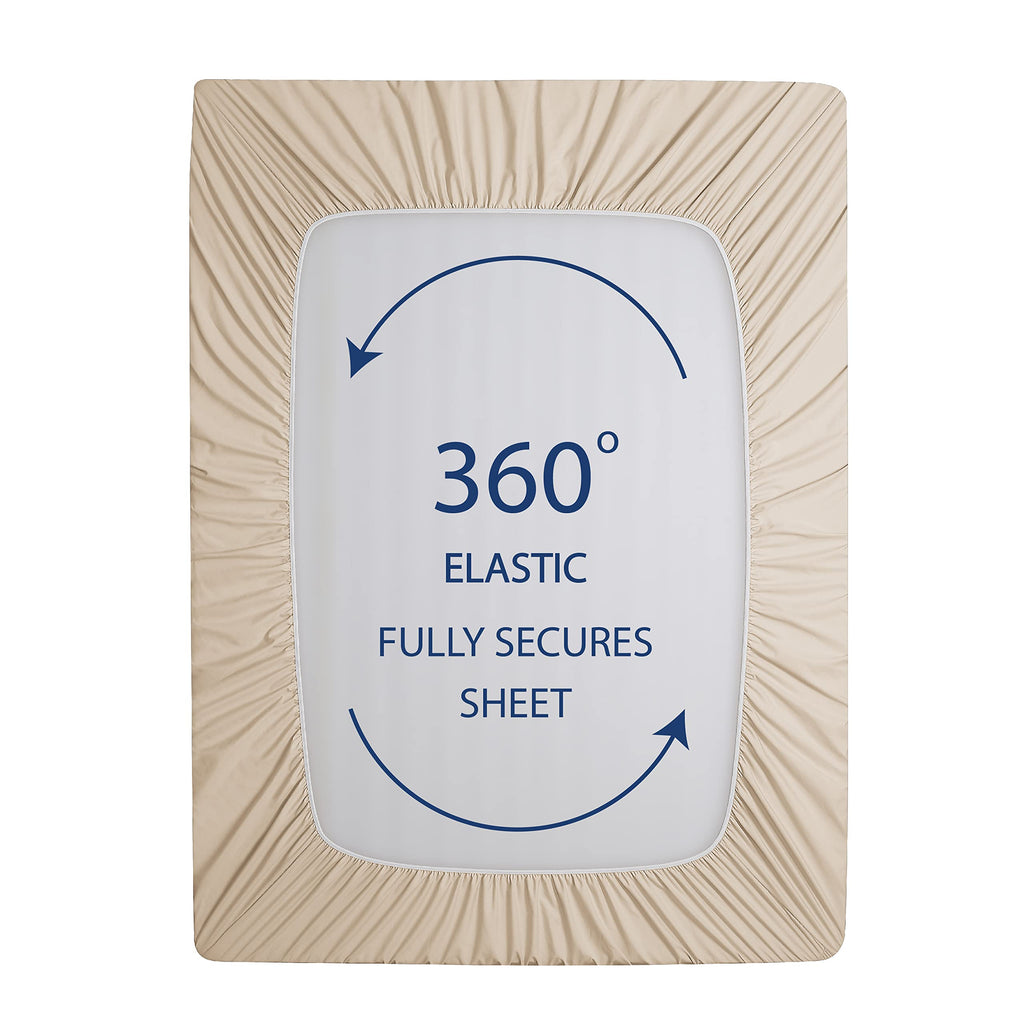 Cathay Home Full Fitted Sheet - Double Brushed Ultra Soft - Wrinkle & Fade Resistant - 21' Extra Deep Pocket Fitted Sheet Only - Good Fit For 19'-23' Deep Mattress (Full, Cream)