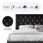 Sha Cerlin King Size Platform Bed Frame With Button Tufted Headboard, Faux Leather Upholstered Mattress Foundation, Wooden Slat Support, No Box Spring Needed, Black