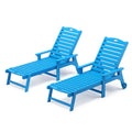 Lue Bona Outdoor Chaise Lounge Chairs Set Of 2, Hdps Material, 3-Year Warranty, Patio Lounge Chair With Adjustable Backrest, Resin Pool Lounge Chairs With Wheels For Outside, Poolside, Beach, Blue