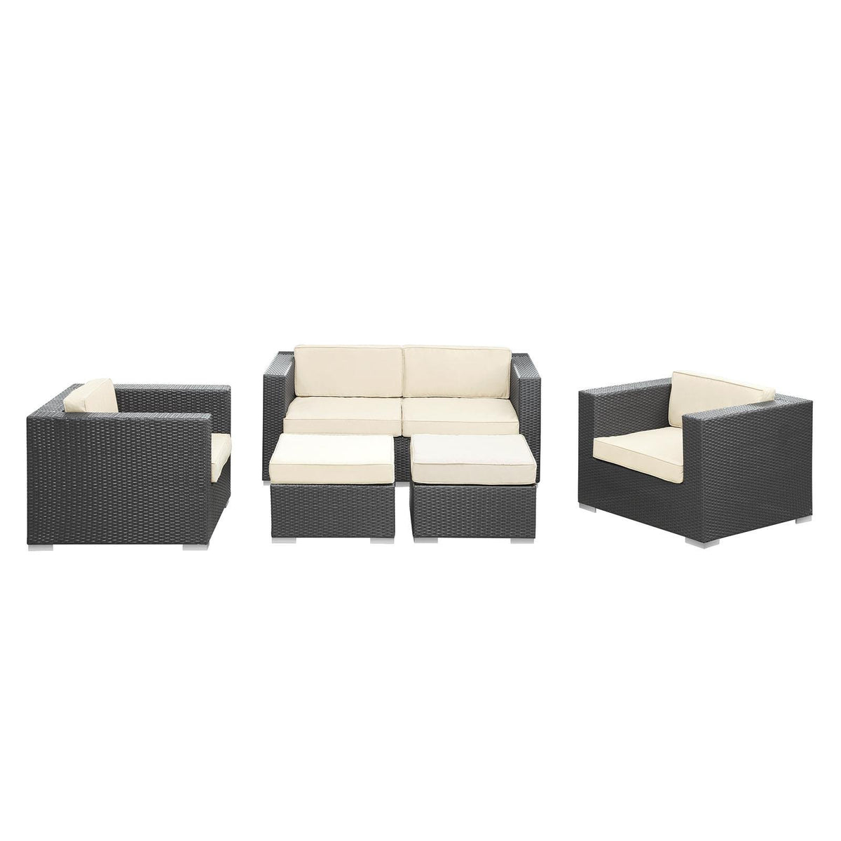 Malibu 5 Piece Deep Seating Groups With Cushions Finish: White, Fabric: Red