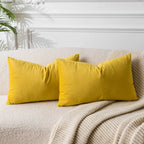 Juspurbet Yellow Lumbar Velvet Throw Pillow Covers 16X24 Inch Set Of 2 For Living Room Couch Sofa Bedroom Decorative Rectangle S
