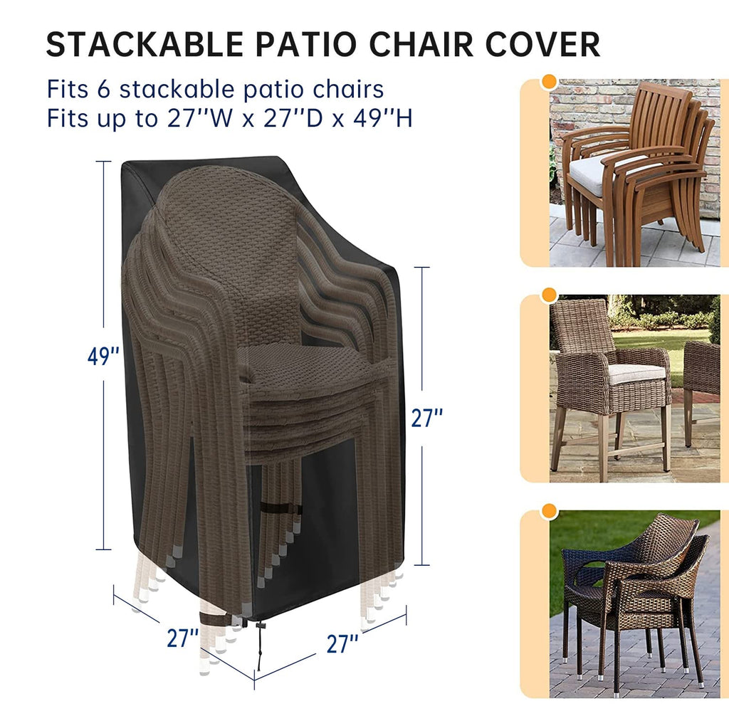 Patio Chair Covers High Back Patio Chair Cover, Stackable Outdoor Covers, Durable 600D Oxford Barstool Chair Covers, Heavy Duty