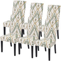 Searchi Dining Room Chair Covers Set Of 6, Stretch Printed Kitchen Chair Slipcovers Removable Washable Parsons Chair Covers Protector For Dining Room, Hotel, Ceremony (Beige-Green Stripe)