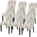 Searchi Dining Room Chair Covers Set Of 6, Stretch Printed Kitchen Chair Slipcovers Removable Washable Parsons Chair Covers Protector For Dining Room, Hotel, Ceremony (Beige-Green Stripe)