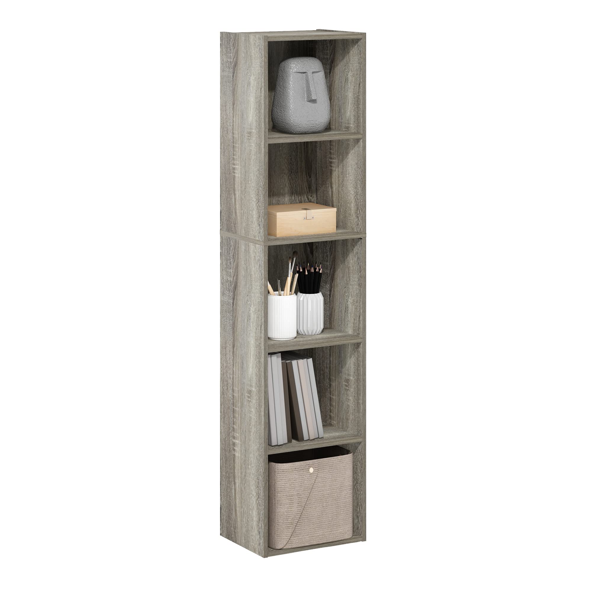 Furinno Luder Bookcase / Book / Storage, 5-Tier Cube, French Oak