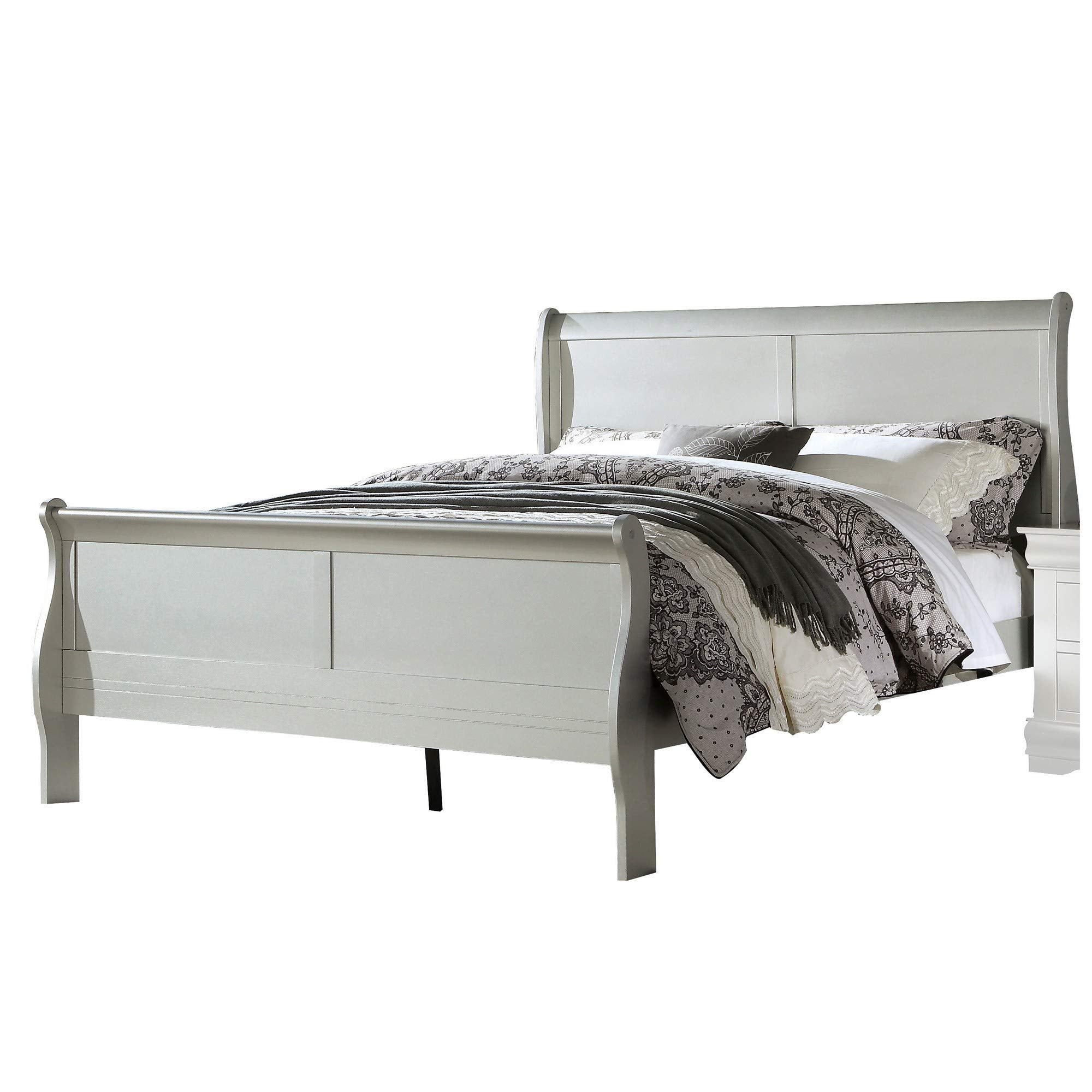 Benjara Sleigh Design Eastern King Bed with Rectangular Thin Legs, Silver