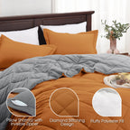 Basic Beyond Twin Comforter Set - Burnt Orange Comforter Set Twin , Reversible Twin Bed Comforter Set For All Seasons, Burnt Orange/Charcoal Gray, 1 Comforter (66'X92') And 1 Pillow Sham (20'X26'+2')