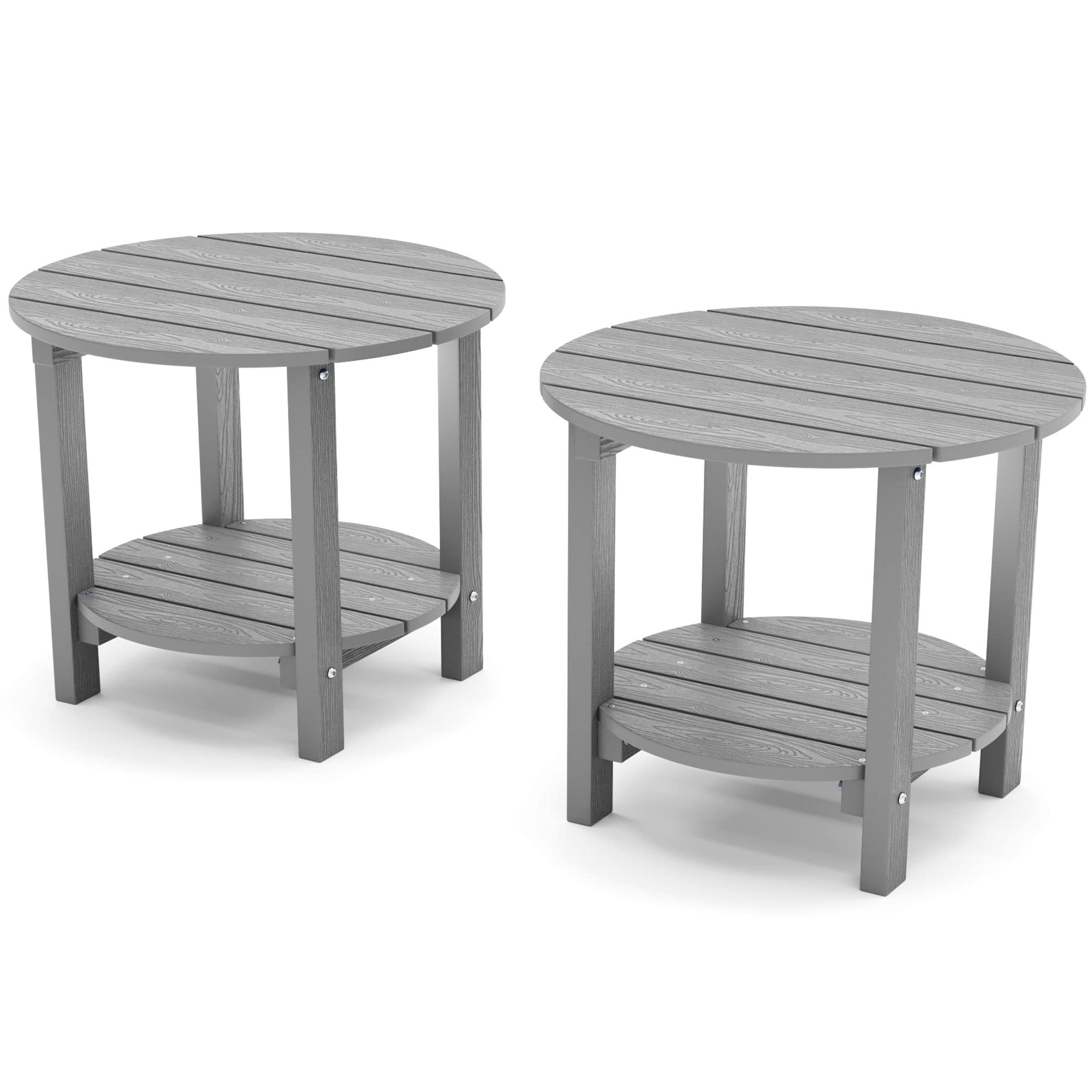 Yefu Adirondack Side Table, 18' Double Outdoor Side Table Set Of 2, Poly Lumber End Table, Weather Resistant For Indoor, Patio, Pool, Porch, Backyard-Grey