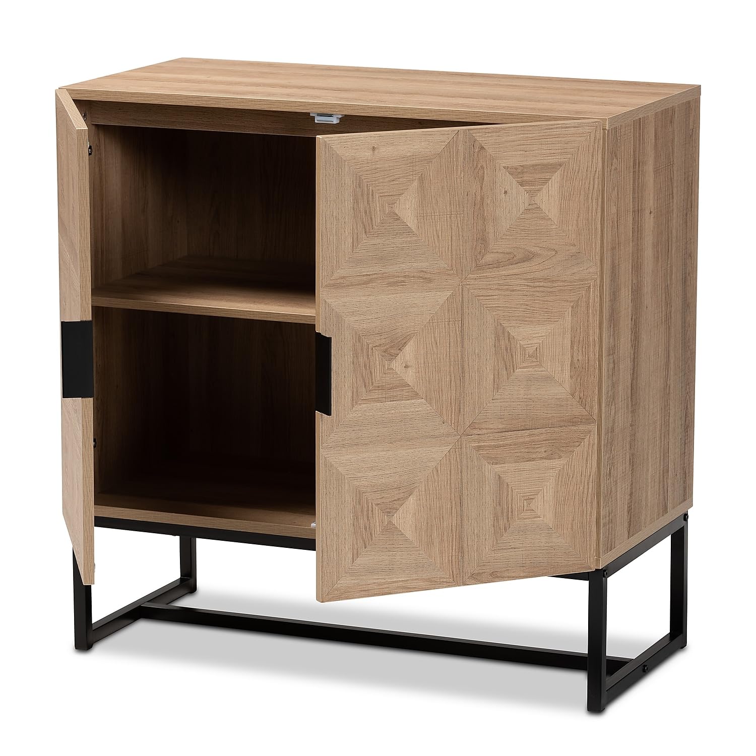 Baxton Studio Darien Modern and Contemporary Natural Brown Finished Wood and Black Metal 2-Door Storage Cabinet