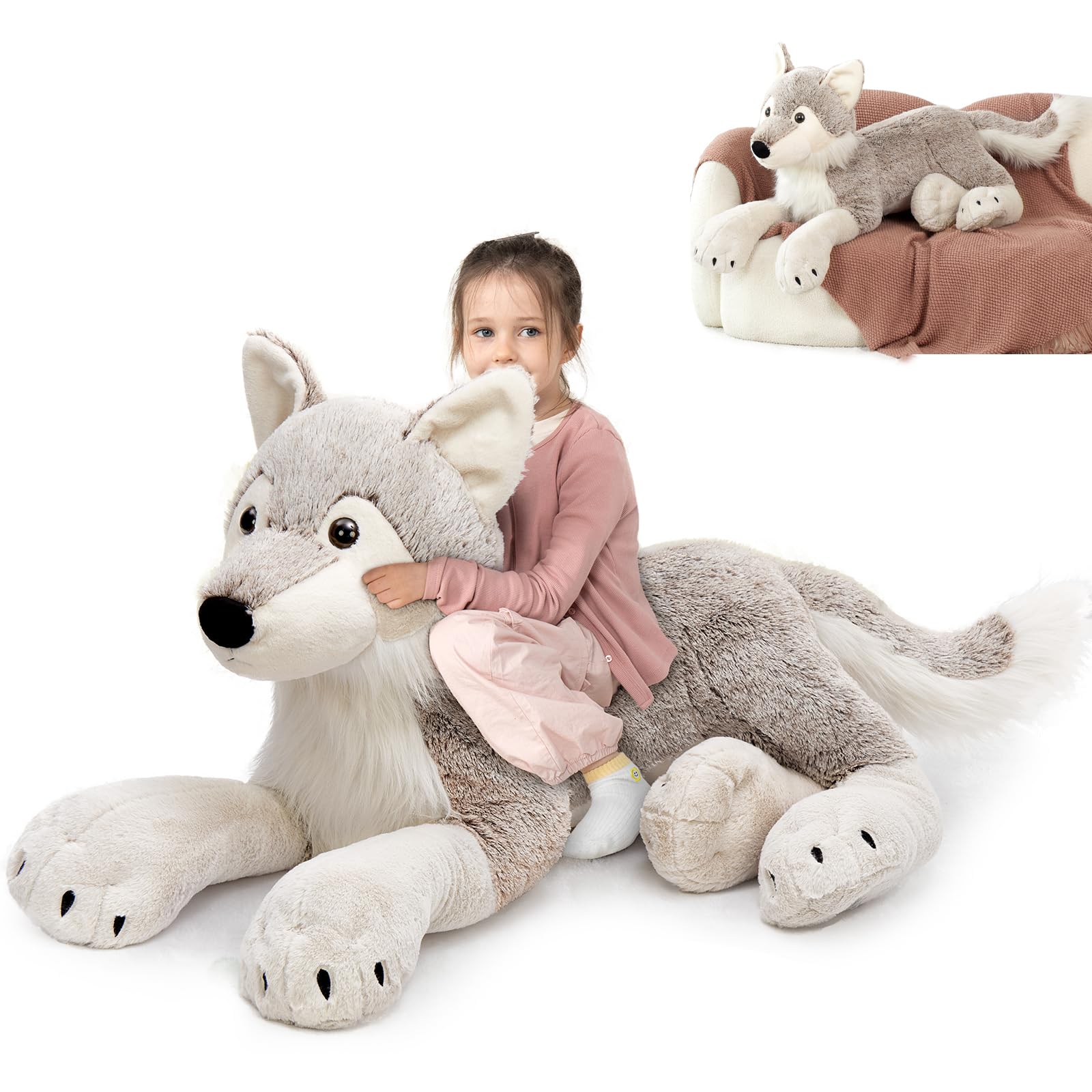 MaoGoLan Large Wolf Stuffed Animal for Boy, Giant Wolf Plush Toy for Girl, Stuffy Coyote for Kid, Realistic Stuffed Coyote Plush