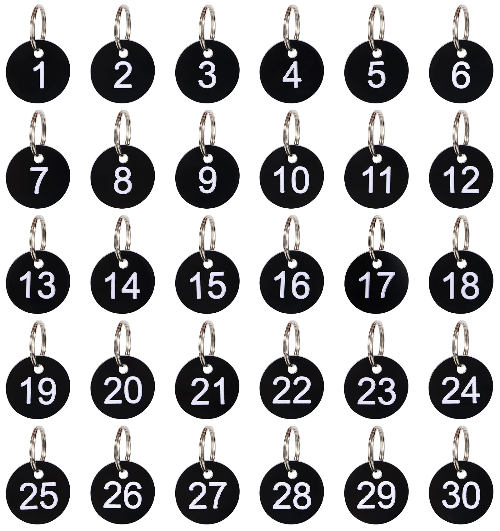Number Key Tags 1-30, Dedoot 30 Pack 35Mm Round Tags Numbered Keychains Plastic Small Key Tags For Dormitory Keys House Lockers