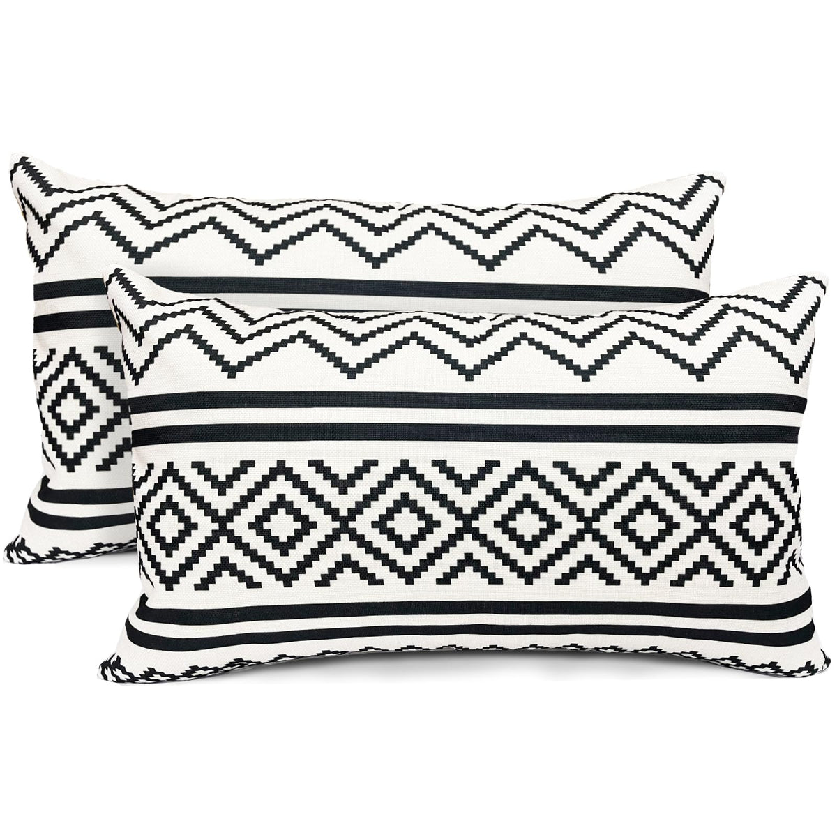 RYSMIYOU Decorative Throw Pillow Covers Set of 2 Black Boho Pillow Covers 12x20 Inch Throw Pillow Cover Linen Pillowcase Modern 