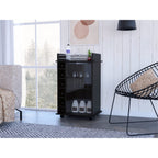 Huali Bar Cart, Glass Door, 4 Casters, 2 Shelves, Black