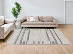 HomeRoots 5' X 8' Ivory Or Grey Abstract Brushstrokes Indoor Area Rug with Fringe