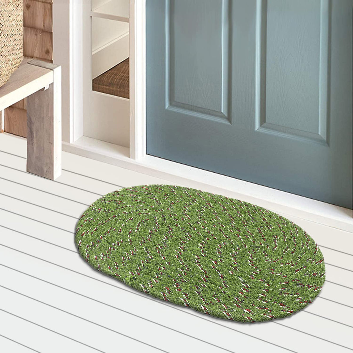 Kuber Industries Cotton Oval Door Mat for Porch/Kitchen/Bathroom/Laundry Room,(Green) 54Km3952, 51 Centimeters