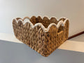 ByteX Scalloped Edge Wicker Basket, Handwoven Rattan Baskets with Builtin Handles, White Trim, Water Hyacinth Basket for Organ
