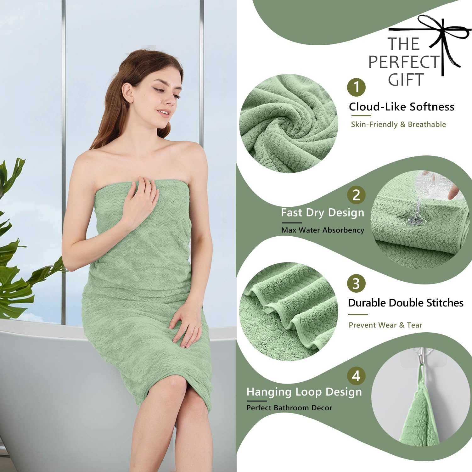 Jessy Home 8 Piece Bath Towel Set |2 Oversized Large Bath Sheet,2 Hand Towels,4 Washcloths| Soft Luxury Towel Set For Bathroom H