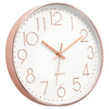 Foxtop Modern Wall Clock 12 Inch Non-Ticking Silent Battery Operated Round Quartz Rose Gold Wall Clock for Office Bedroom Living