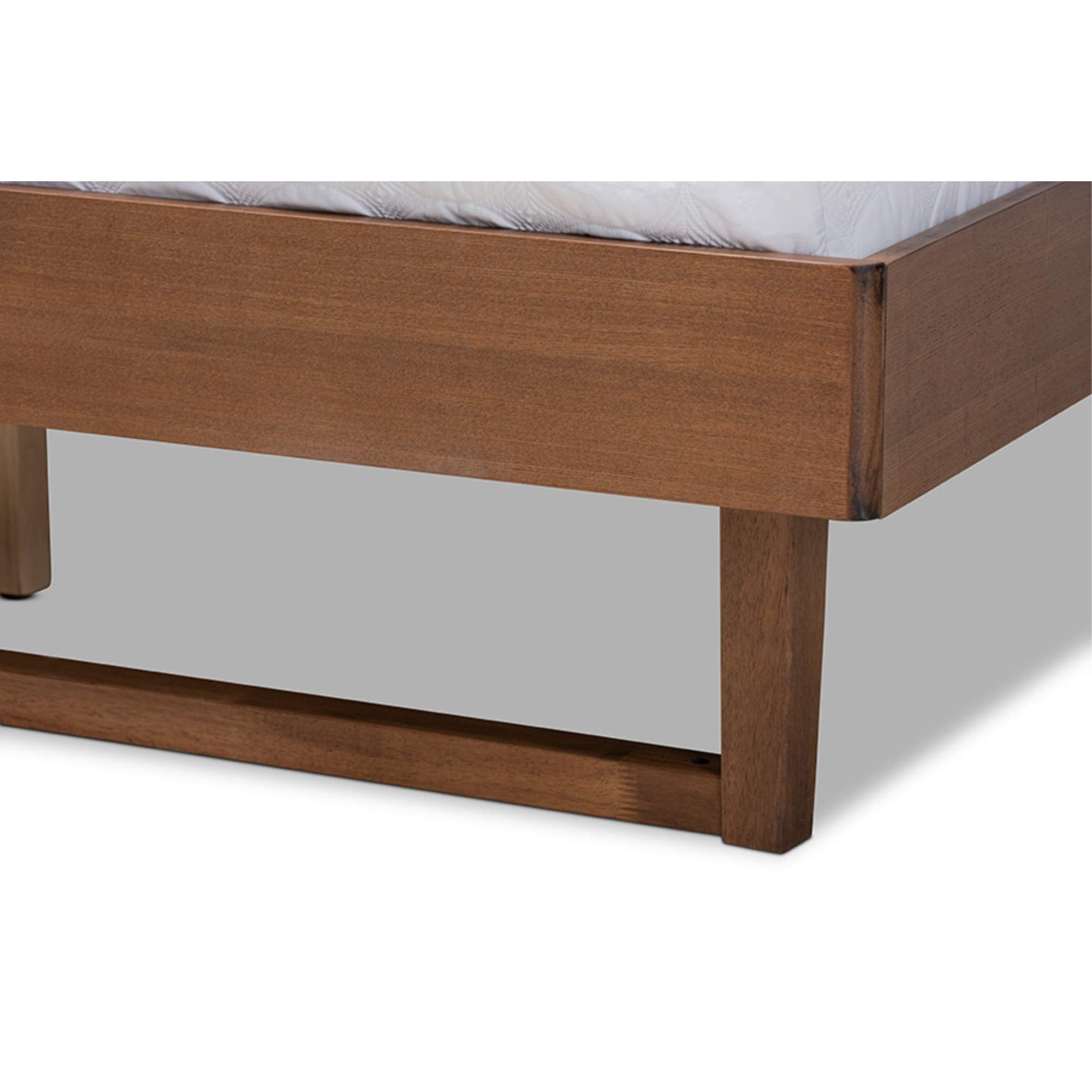 Baxton Studio Natalia Mid-Century Modern Dark Grey Fabric Upholstered and Ash Walnut Finished Wood Full Size Platform Bed