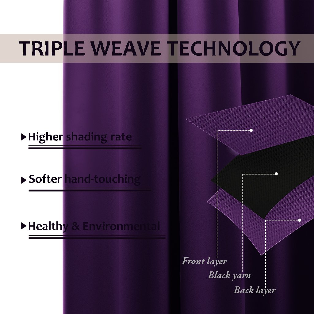 Nicetown Energy Saving Blackout Darkening Drape, Triple Weave Home Decoration Thermal Insulated Solid Ring Top Blackout Curtain/Drape For Bedroom(1 Panel, 42 X 84 Inch, Royal Purple)