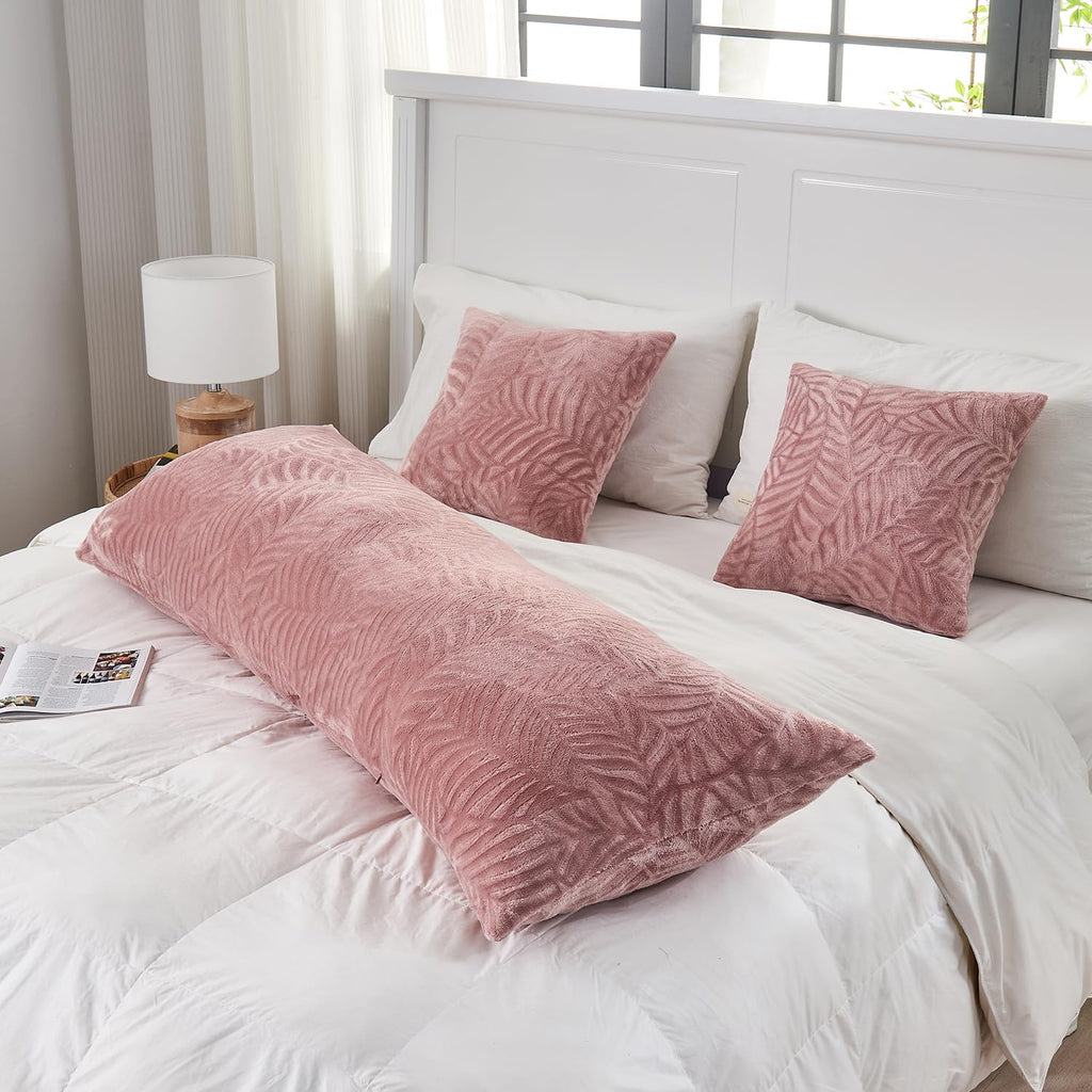 Sochow Body Pillow Cover 21X54 Inches, Super Soft And Cozy Leaves Textured Fleece Long Body Pillowcase With Zipper Closure,1 Pac
