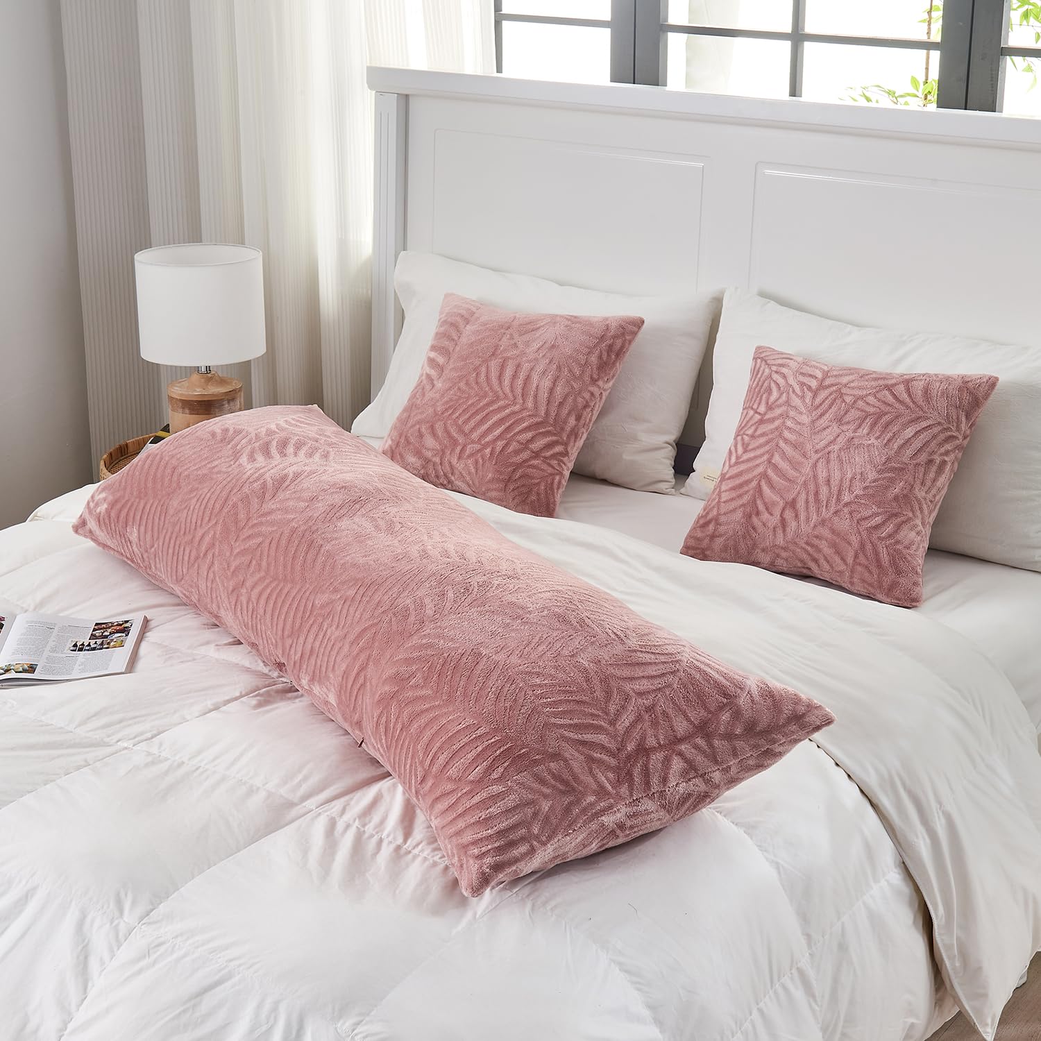 Sochow Body Pillow Cover 21X54 Inches, Super Soft And Cozy Leaves Textured Fleece Long Body Pillowcase With Zipper Closure,1 Pac