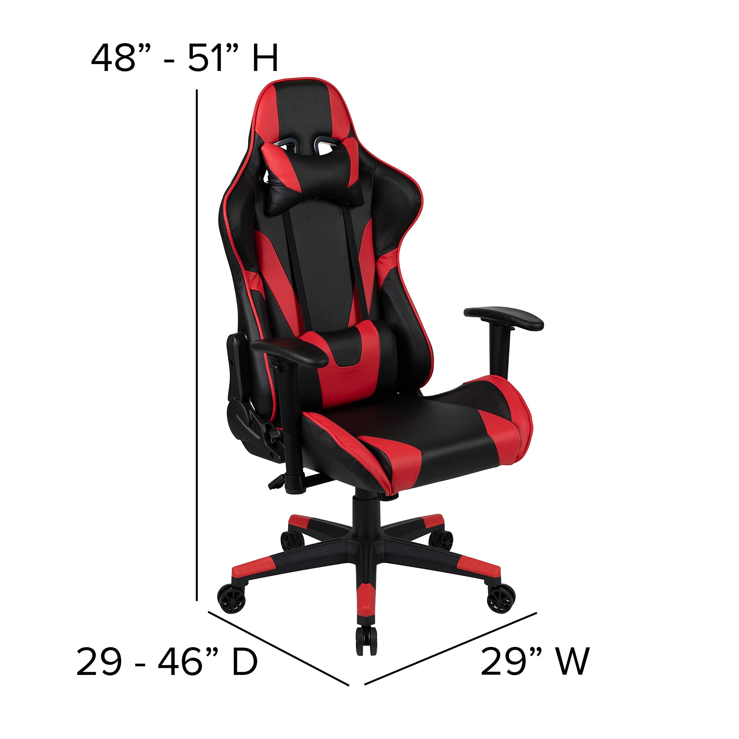Flash Furniture X20 Fully Reclining Leathersoft Racing Style Gaming Chair With And Lumbar Pillows, Ergonomic Padded Swivel Computer Chair, Red/Black