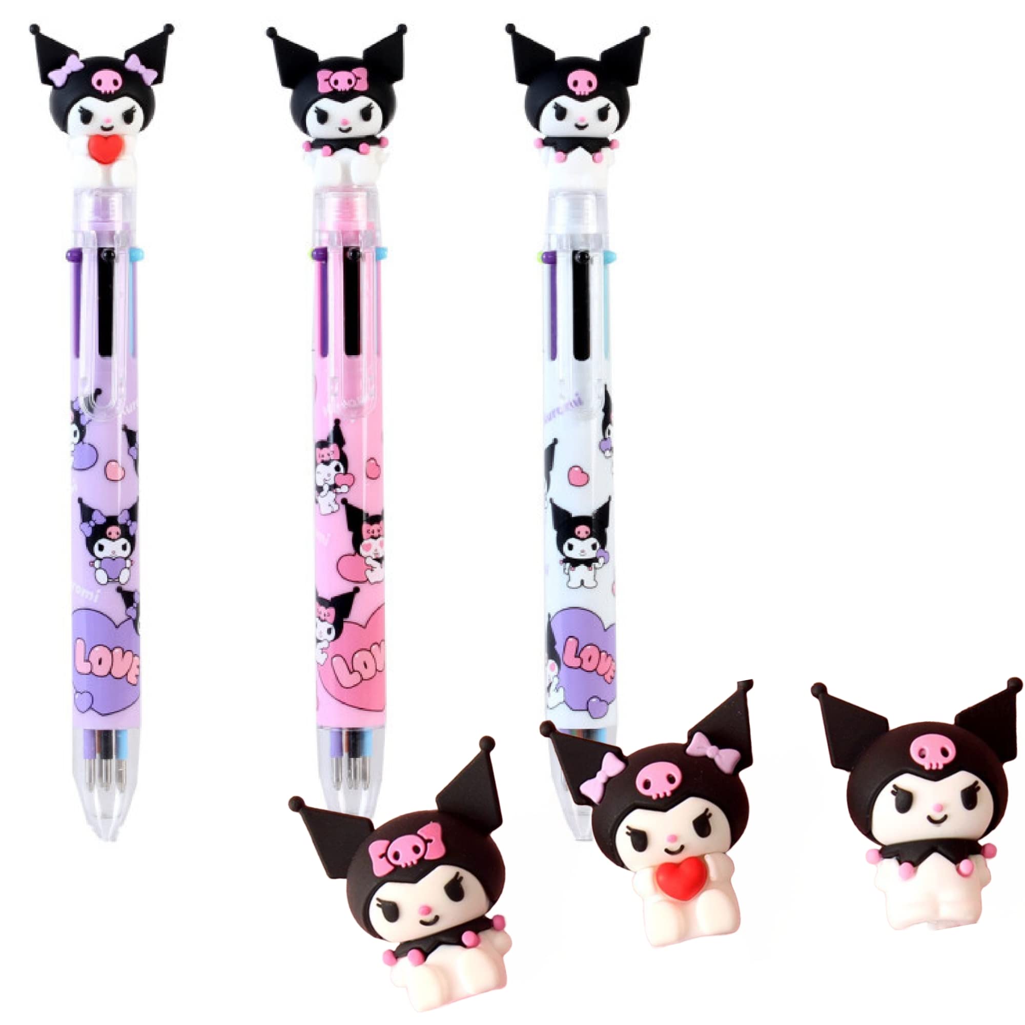 Kuromi Mascot Figure Ballpoint Pen 6-Color 1Pc, Kawaii Anime Office School Supplies Stationery Gift