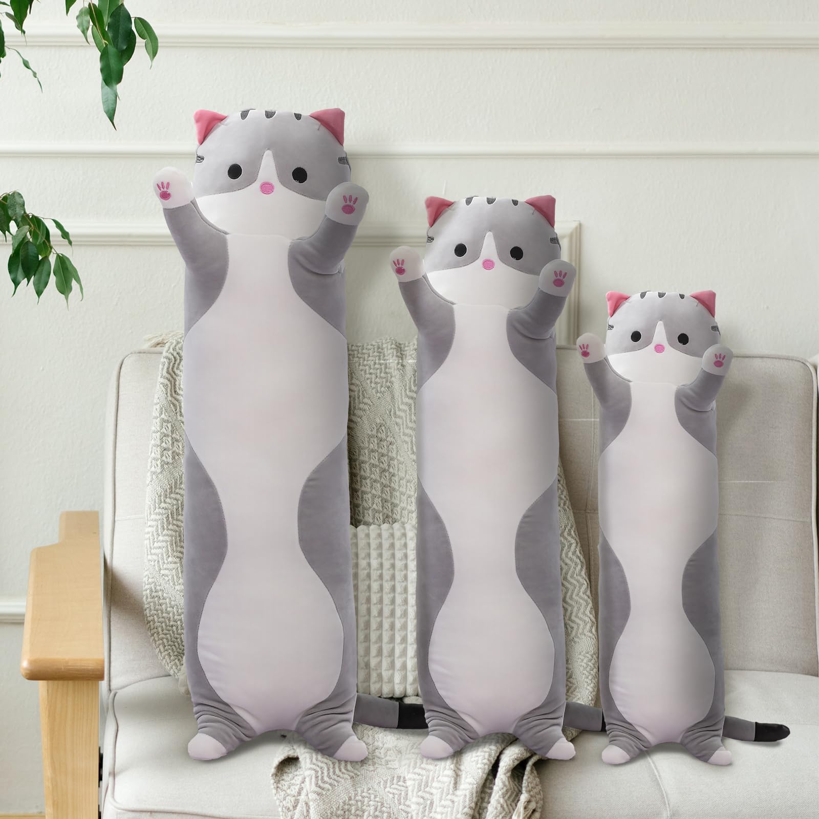 Shinuoer Cute Long Cat Body Pillow Cat Stuffed Animals Plushies Girls Boys Plush Pet Kawaii Stuff Plushie Funny Pillows Kids Plu