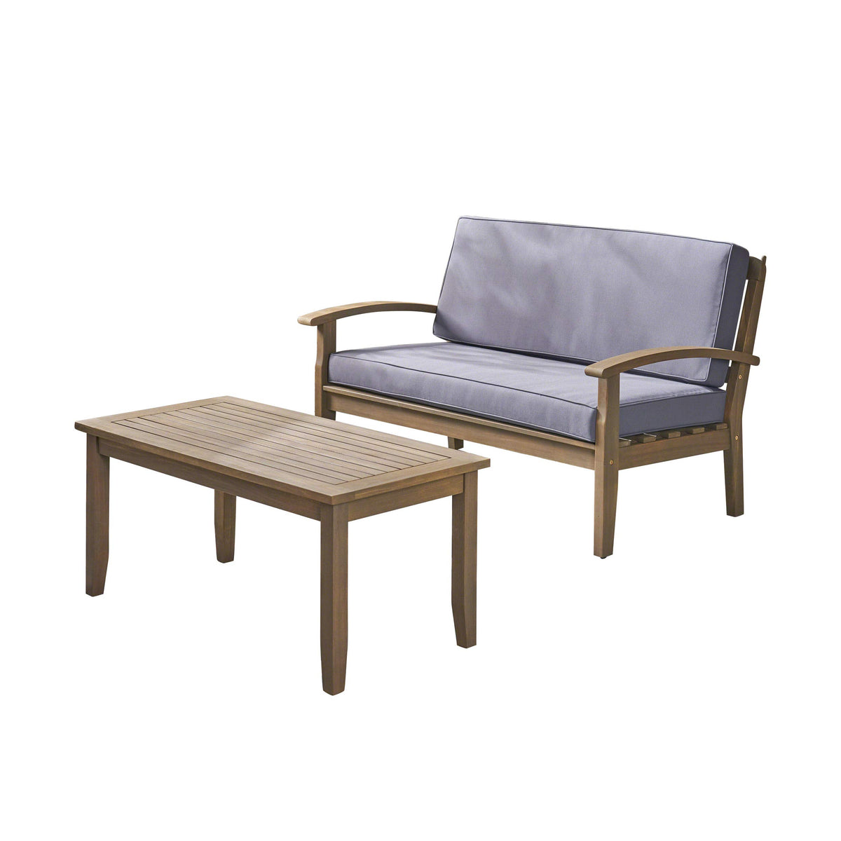 Gdfstudio Outdoor Acacia Wood Loveseat And Coffee Table, Gray